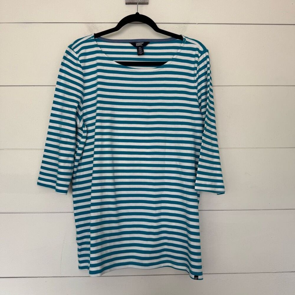 Lands End Women’s XL Blue White Striped Top Blouse Nautical
